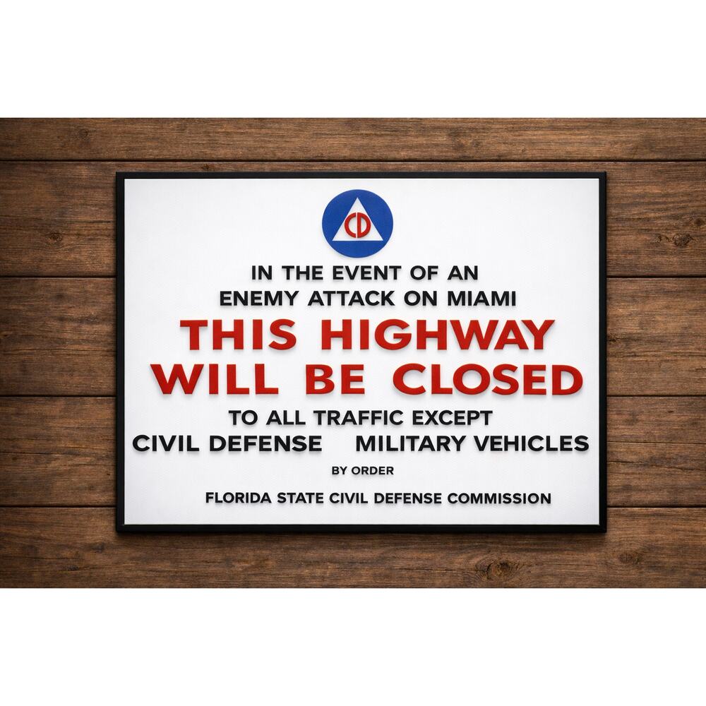 Miami Florida State Civil Defense Enemy Attack Highway Sign Military Army